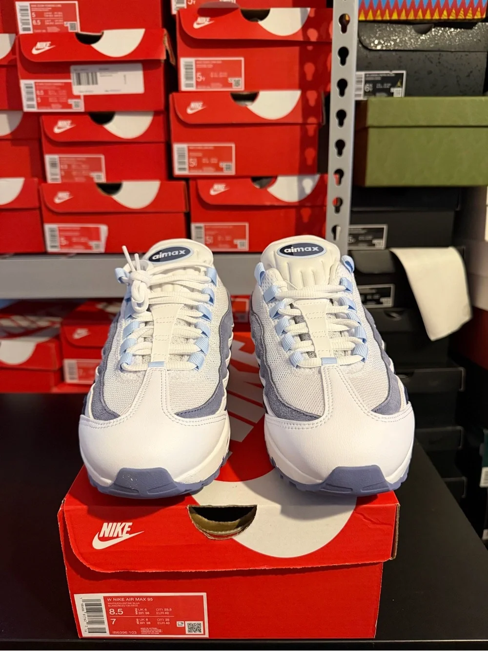 Nike Air Max 95 White with Light Blue and Navy Accents Women